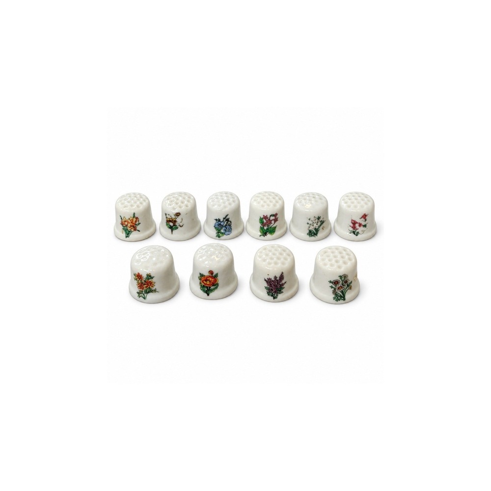 Vintage Floral Porcelain Thimbles Lot of 10 Botanical Sewing Collectibles
